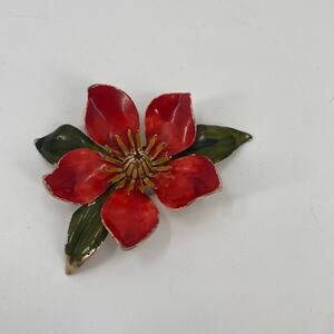Vintage red flower brooch